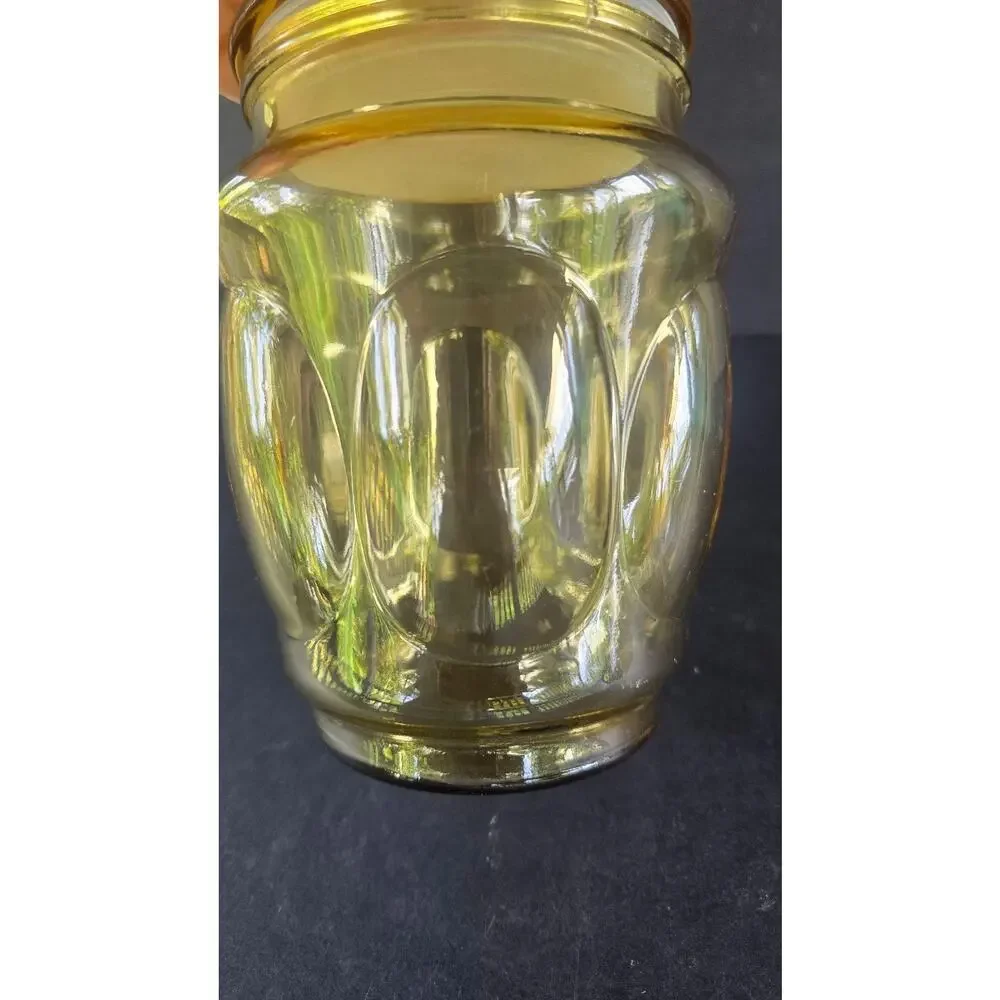 Vintage Amber Yellow Pressed Bubble Glass Jar With Lid Round Canister Kitchen